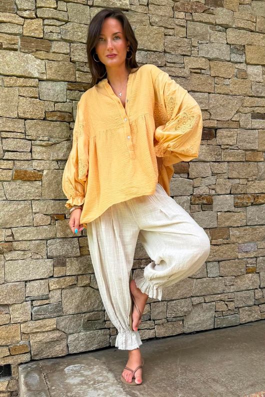 Mimi Pillow Cotton Batwing Blouse Tuscan Sun